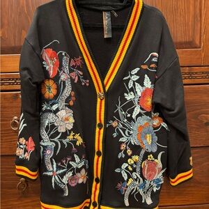 Aratta Embroidered Black Cardigan with Floral Design